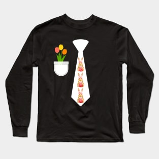 Easter rabbit necktie Easter Tulips in Shirt pocket cute mini easter bunny Long Sleeve T-Shirt